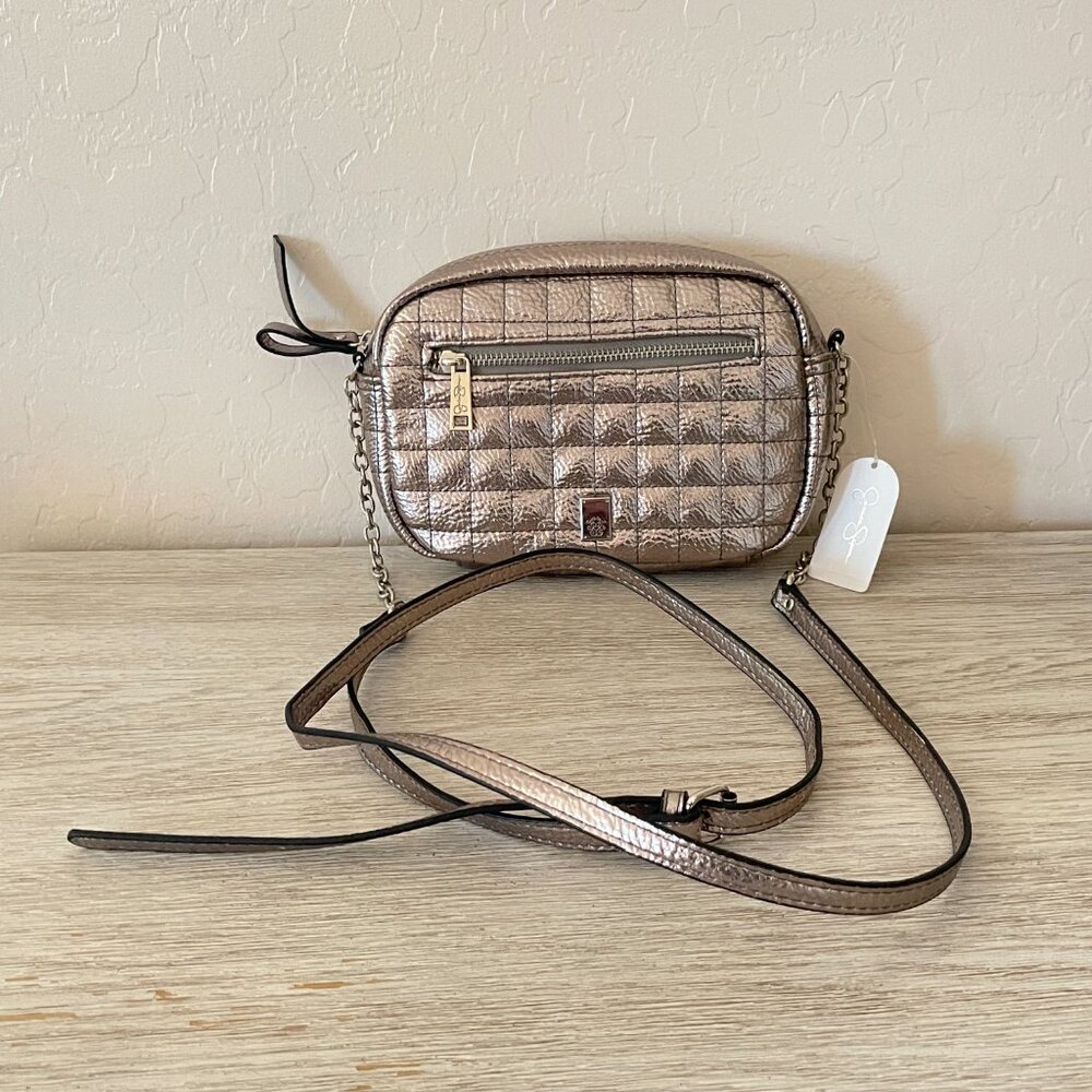 New Jessica Simpson Crossbody Bag Tessa Metallic Bronze Pewter